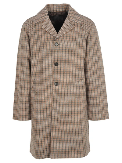 Prada Checked Pattern Coat In Camel Check