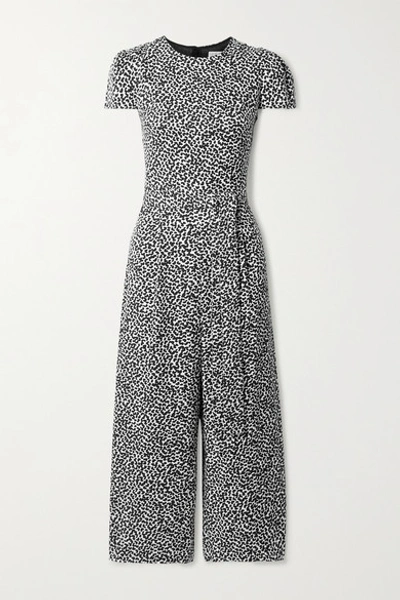 Michael Michael Kors Belted Printed Twill Jumpsuit In White