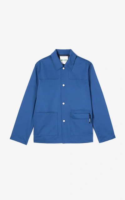 Kenzo Spread Collar Cotton Twill Jacket In Navy Blue