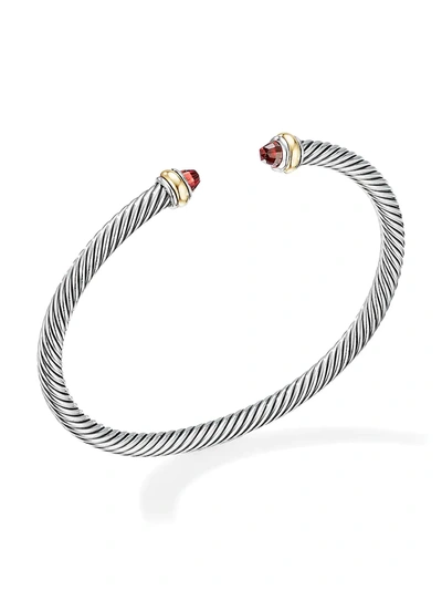 David Yurman Sterling Silver & 18k Yellow Gold Cable Classic Bracelet With Garnet
