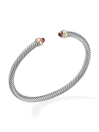 David Yurman Sterling Silver & 18k Yellow Gold Cable Classic Bracelet With Garnet In Garnet