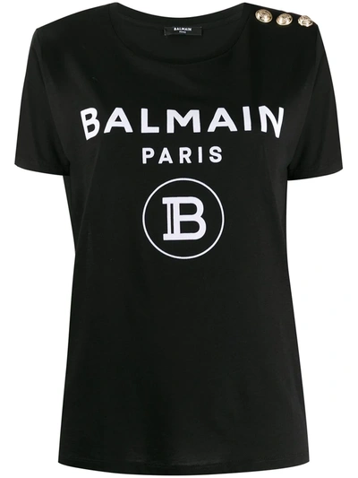 Balmain Round B Logo Print T-shirt In Black