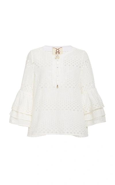Figue Reina Ruffled Cotton Eyelet Top In White