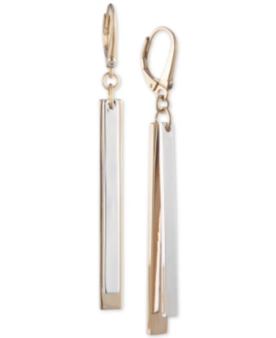 Dkny Two-tone Pave Stick Linear Drop Earrings In Gold