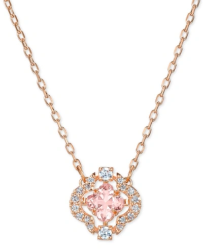 Swarovski Rose Gold-tone Crystal Flower Pendant Necklace, 14-7/8" + 2" Extender
