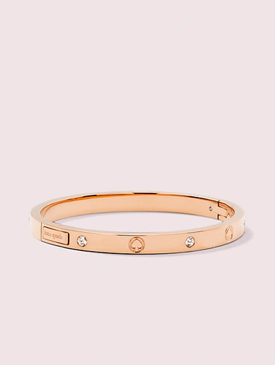 Kate Spade Cubic Zircona & Engraved Spade Bangle Bracelet In Rose Gold