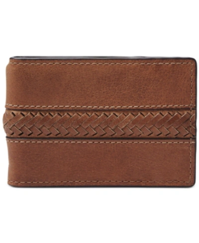 Fossil Men's Francis Money Clip Leather Wallet In Cognac