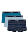 2(x)ist Men's Cotton Stretch 3 Pack No-show Trunk In Navy Stripe/ Caribbean/ Blue