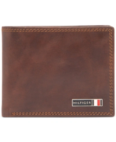 Tommy Hilfiger Men's Slim Bifold Rfid Leather Wallet In Brown