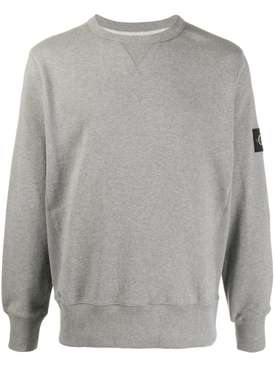 Calvin Klein Jeans Est.1978 Logo-patch Crew Neck Sweatshirt In Grey