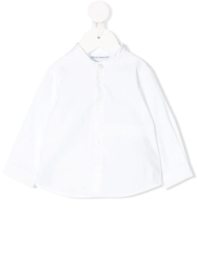 Emporio Armani Babies' Band-collar Concealed Shirt In White