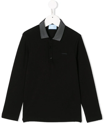 Lanvin Enfant Kids' Embroidered Logo Long-sleeved Polo Shirt In Black