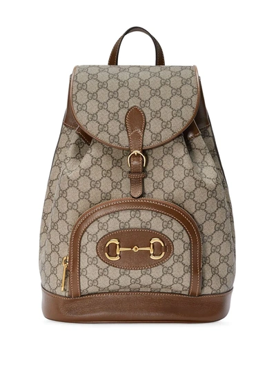 Gucci 1955 Horsebit Logo-print Backpack In Beige