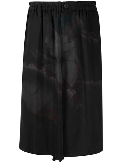 Yohji Yamamoto Snake Woman Print Cupro Shorts In Black