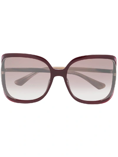 Jimmy Choo Tilda Opal Burgundy Oversized Square Sunglasses With Cut-out Mirror Lenses And Crystal Trim In Purple