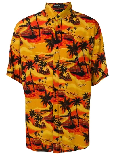 Balenciaga Orange Palm Print Shirt
