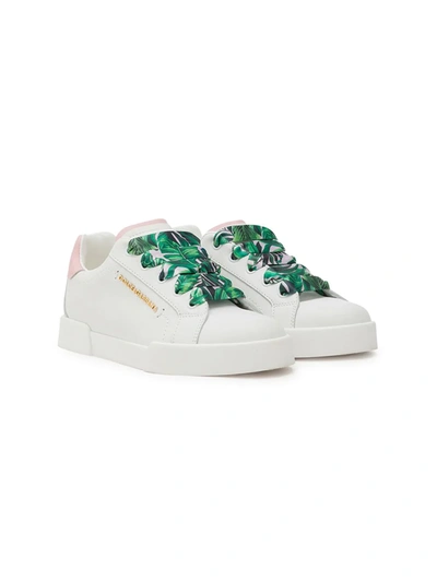 Dolce & Gabbana Kids' Portofino White And Pink Leather Sneakers | ModeSens