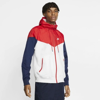 Nike Men's Sportswear Colorblock Windrunner Hooded Jacket In White/university Red/midnight Navy/white
