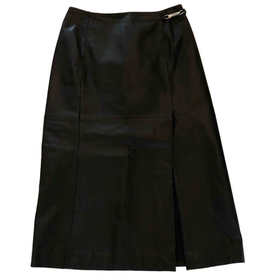 Pre-owned Ann Taylor Leather Mid-length Skirt In Black