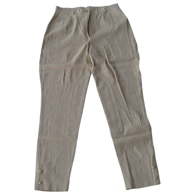 Pre-owned Burberry Linen Carot Trousers In Camel
