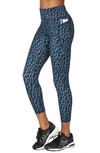 Sweaty Betty Zero Gravity 7/8 Running Leggings In Beetle Blue Leopard Print