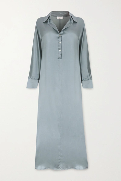 Asceno Porto Dust Blue Silk Shirt Dress In Light Blue