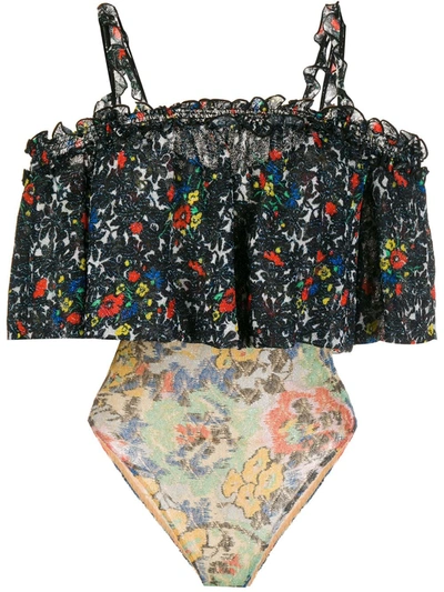 Missoni Floral Ruffled Swimsuit In Black