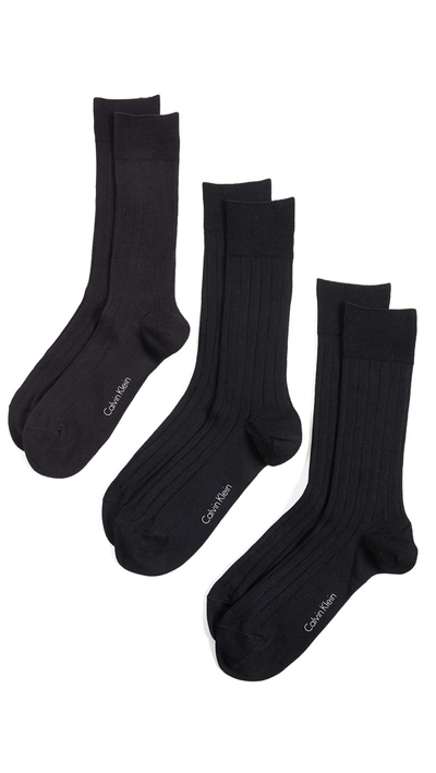 Calvin Klein Underwear 3 Pack Rib Dress Crew Socks In Black