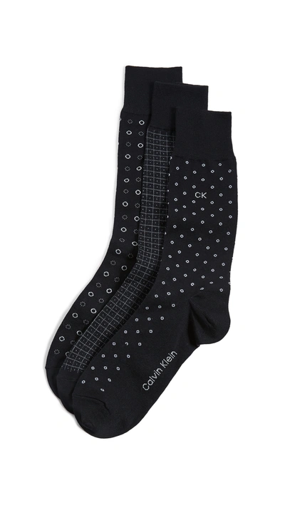 Calvin Klein Underwear 3 Pack Multi Print Crew Socks In Black