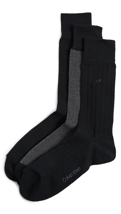 Calvin Klein Underwear 3 Pack Birdseye Dress Socks In Black