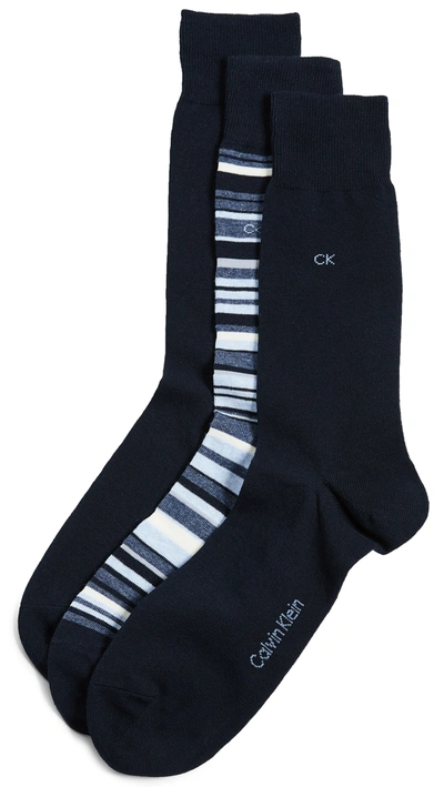 Calvin Klein Underwear 3 Pack Multi Stripe Dress Socks In Black Assorted