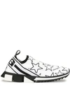 Dolce & Gabbana Mixed Star Print Sorrento Sneakers In Stretch Knit Fabric In Cream