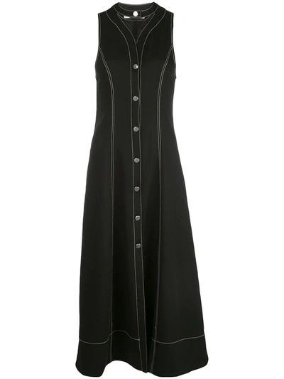 Proenza Schouler White Label Rumpled Pique Button-front Midi Dress In Black