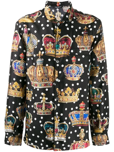 Dolce & Gabbana Pyjama Shirt With Crown Print In Black