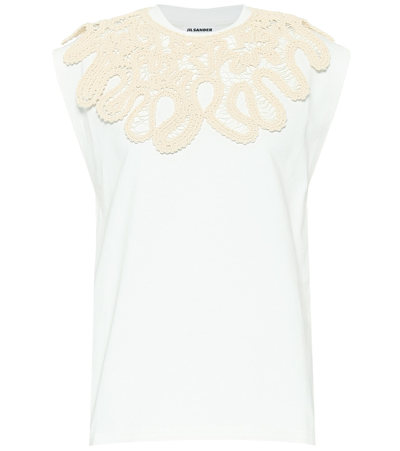 Jil Sander T-shirt With Macrame Collar In White
