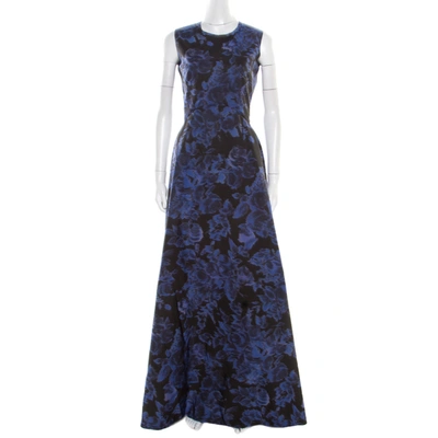 Pre-owned Max Mara Black And Blue Floral Printed Sleeveless Acinoso Gown S
