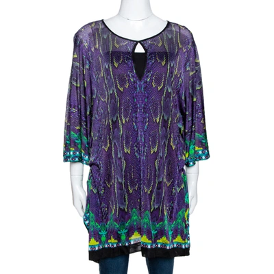 Pre-owned Roberto Cavalli Purple Snake Print Knit Belted Kaftan Top M