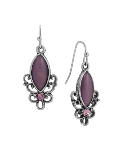 2028 Silver-tone Crystal Purple Oval Drop Earrings