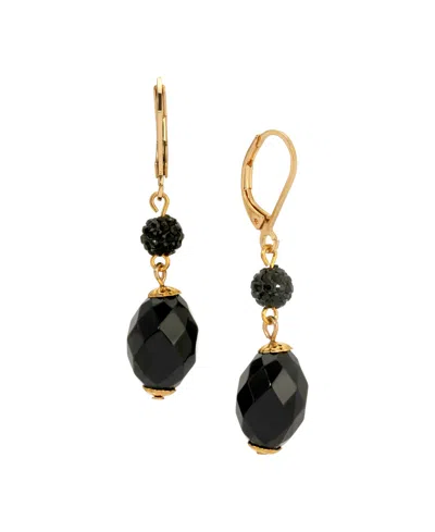 2028 Women's Black Bead Gold-tone Mixed Metal Drop Earrings