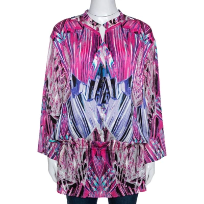 Pre-owned Roberto Cavalli Robert Cavalli Pink Printed Stretch Silk Tunic Top M