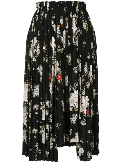 N°21 Floral-print Pleated Midi-skirt In Black