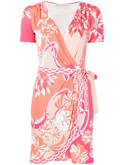 Emilio Pucci Floral-print Wrap Dress In Orange