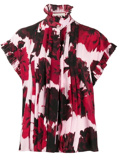 Alexandre Vauthier Floral Print Ruffle Neck Shirt In Red