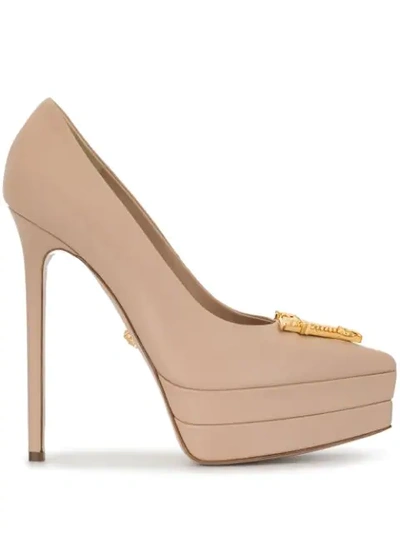 Versace Logo-appliqued Platform Heels In Pink