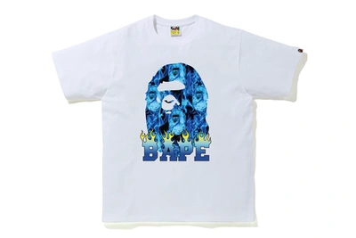 Pre-owned Bape Ape Head Flame T-shirt White/blue