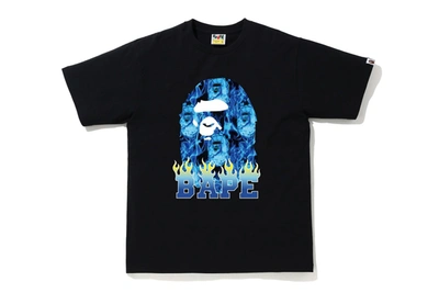 Pre-owned Bape Ape Head Flame T-shirt Black/blue
