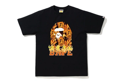 Pre-owned Bape Ape Head Flame T-shirt Black/orange