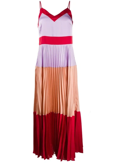 Twinset Colour Block Pleated Slip Dress In Red