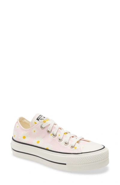 Converse Chuck Taylor Lift Platform Ox Pink Daisy Print Sneakers In Pink/ White/ Black