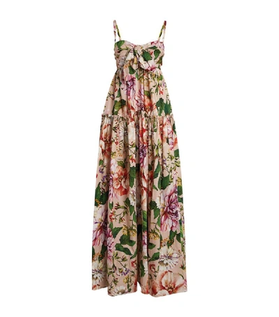Dolce & Gabbana Long Poplin Dress With Floral Print In Pink